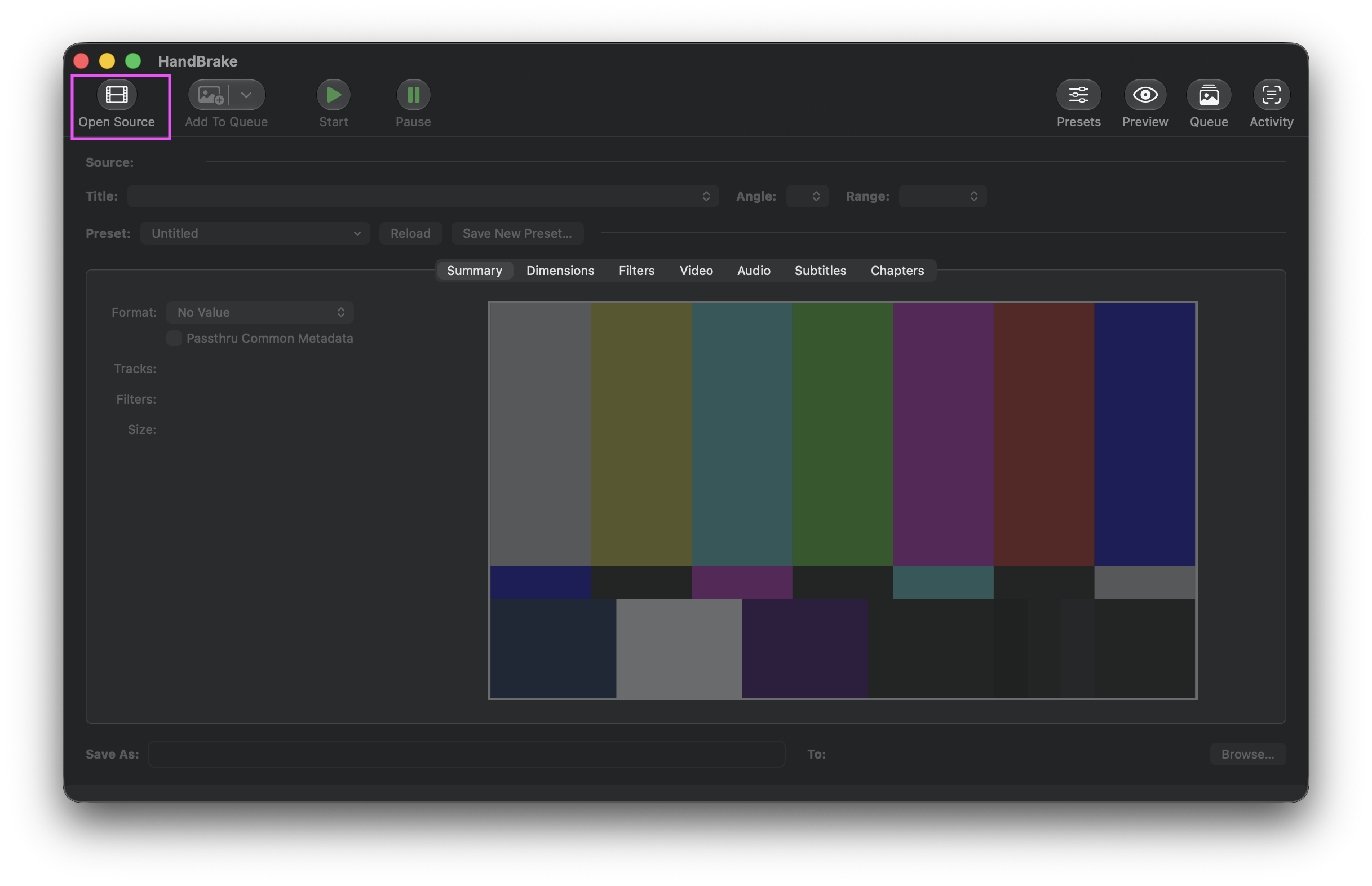 HandBrake 左上角 Open Source 按鈕