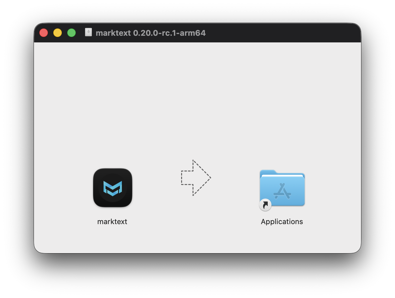 MarkText dmg 安裝畫面，把 marktext 拖到 Applications