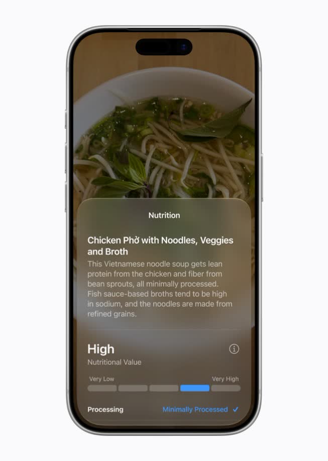 Siri AI 模式在相機中即時辨識食物並提供營養資訊