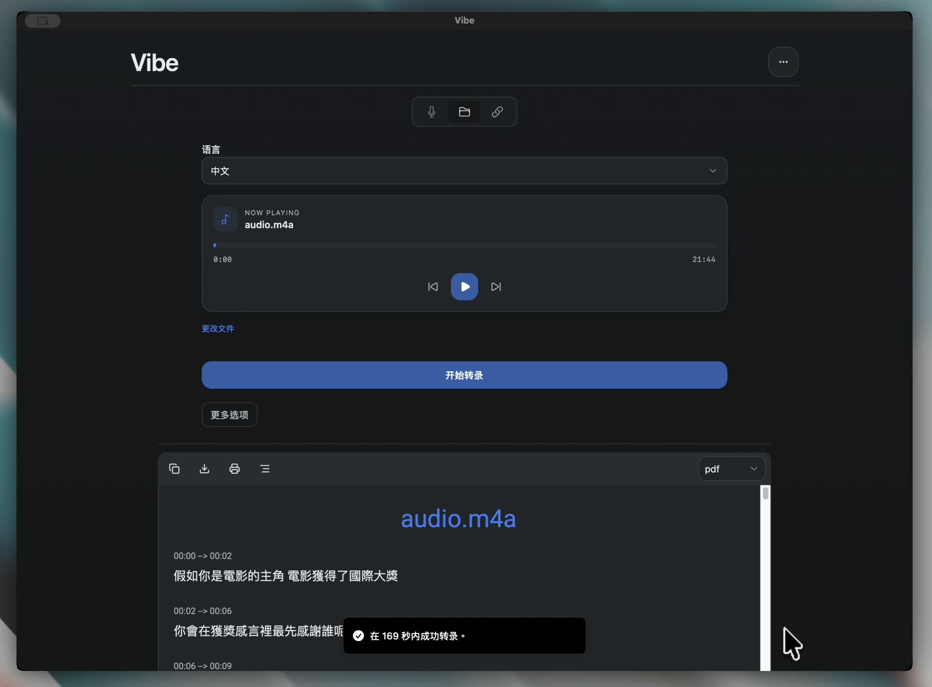 Vibe 長影片轉錄實測